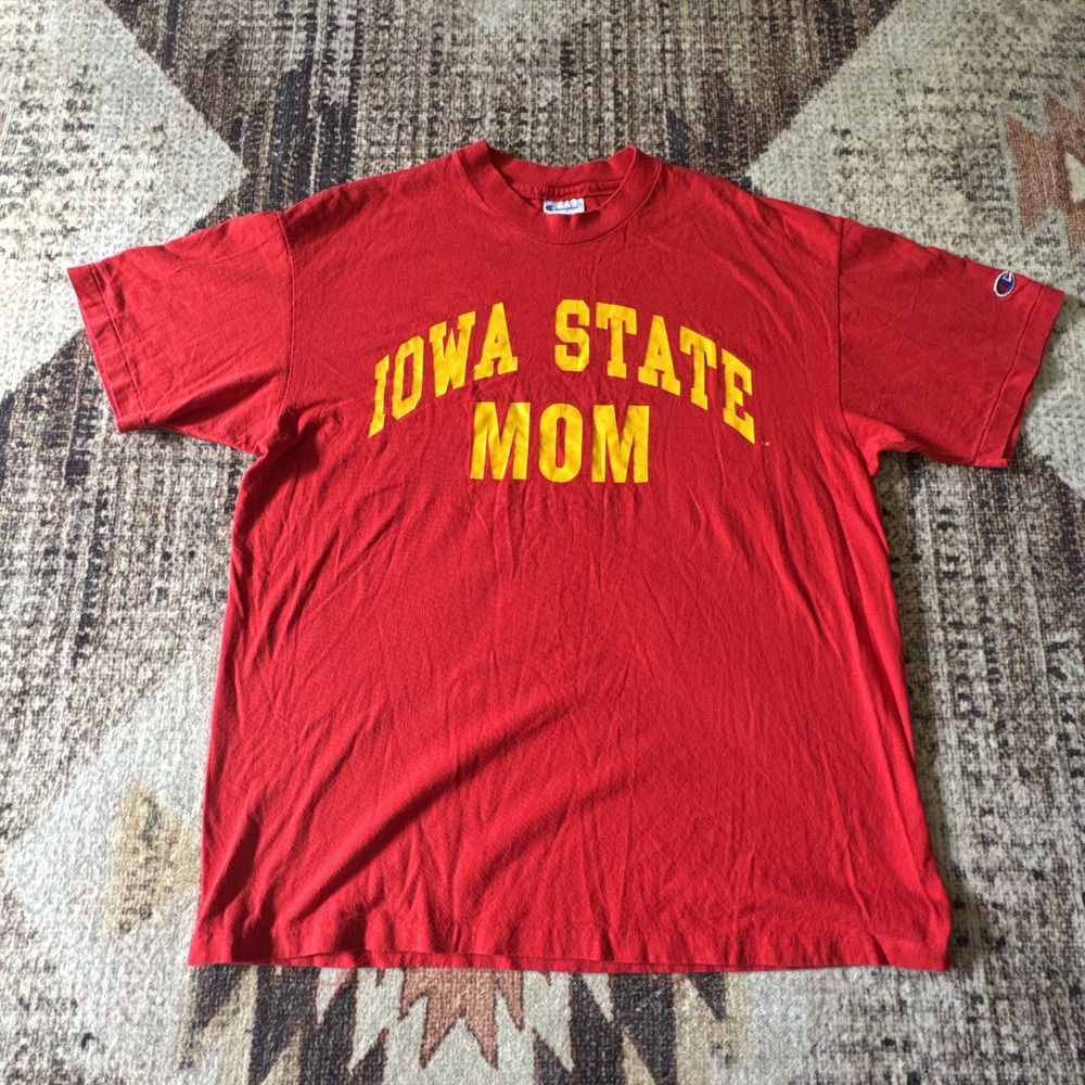 Vintage Iowa State Mom T-Shirt Red Size X-Large Champion Brand Made in U.S.A,